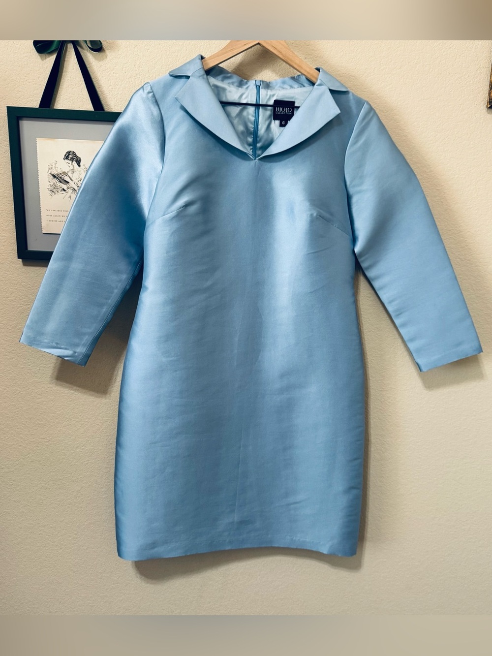 BIGIO COLLECTION | Light Blue Satin Shift Dress Size 6